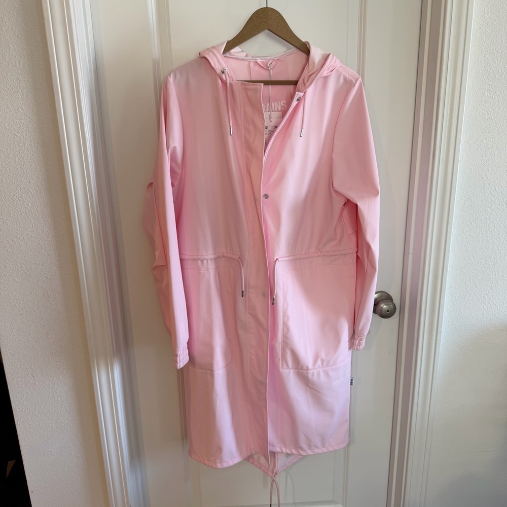 NWT Rains Parka Raincoat sz Medium Pink Waterproof Hooded Full Zip Lightweight